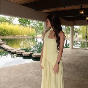 Yellow Ruched Sundress with Square Neckline